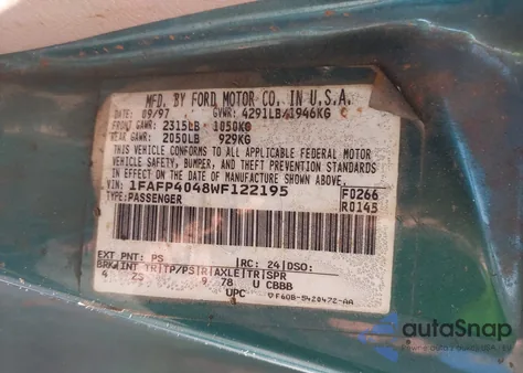 1998 Ford Mustang from USA, damaged, VIN 1FAFP4048WF122195